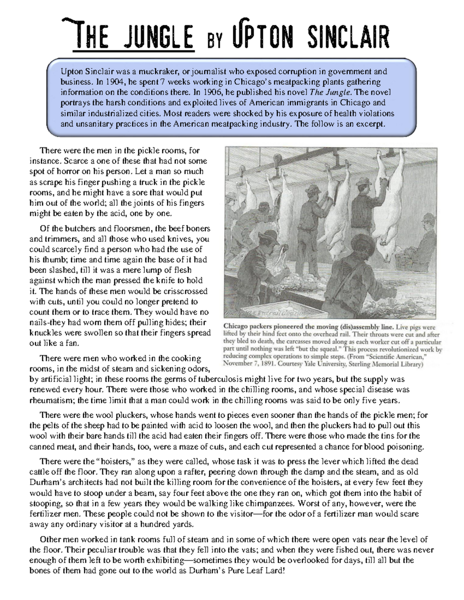 Upton Sinclair S The Jungle Activity Worksheet Key Insights Studocu