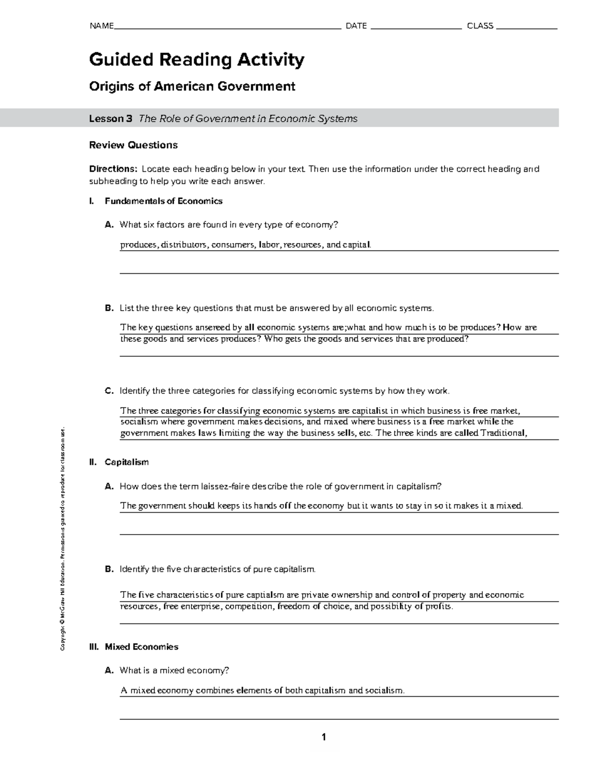 1 3 Guided Reading The Role Of Government In Economic Systems Studocu