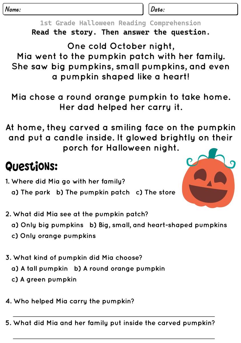 12 1st Grade Halloween Reading Worksheet Free PDF At Worksheeto