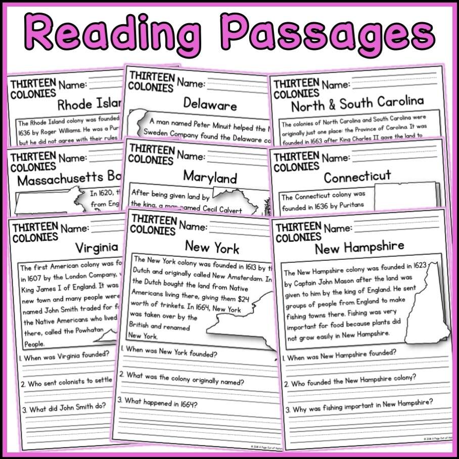 13 Colonies Social Studies Reading Comprehension Passages K 2 Made By Teachers