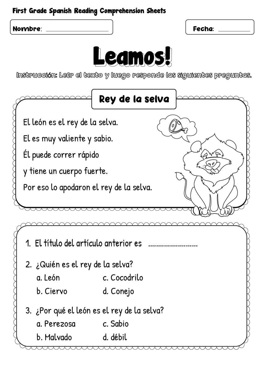 15 First Grade Spanish Worksheets Free PDF At Worksheeto