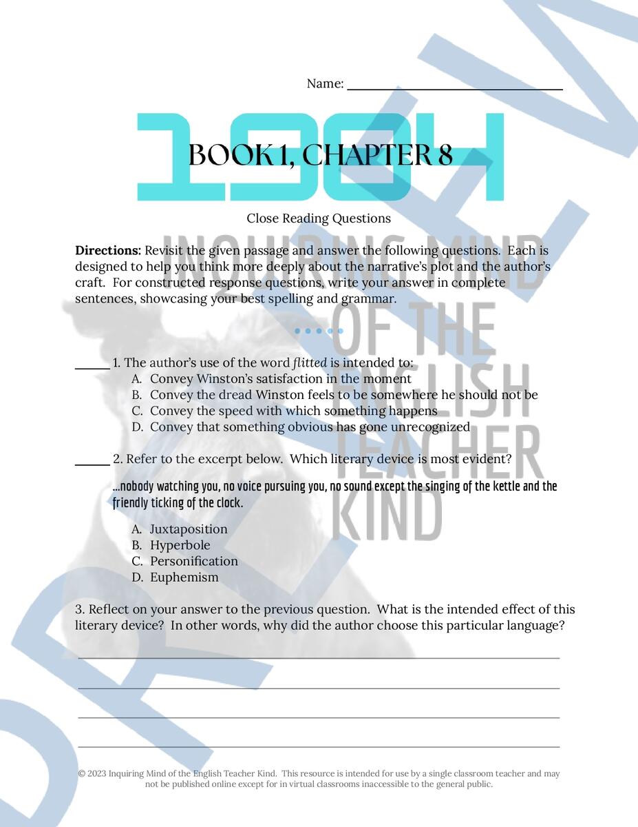 1984 Book 1 Chapter 8 Novel Analysis Worksheet Dystopian Literature Activity Made By Teachers 1984 Book 1 Chapter 8 Novel Analysis Worksheet Dystopian Literature Activity Made By Teachers