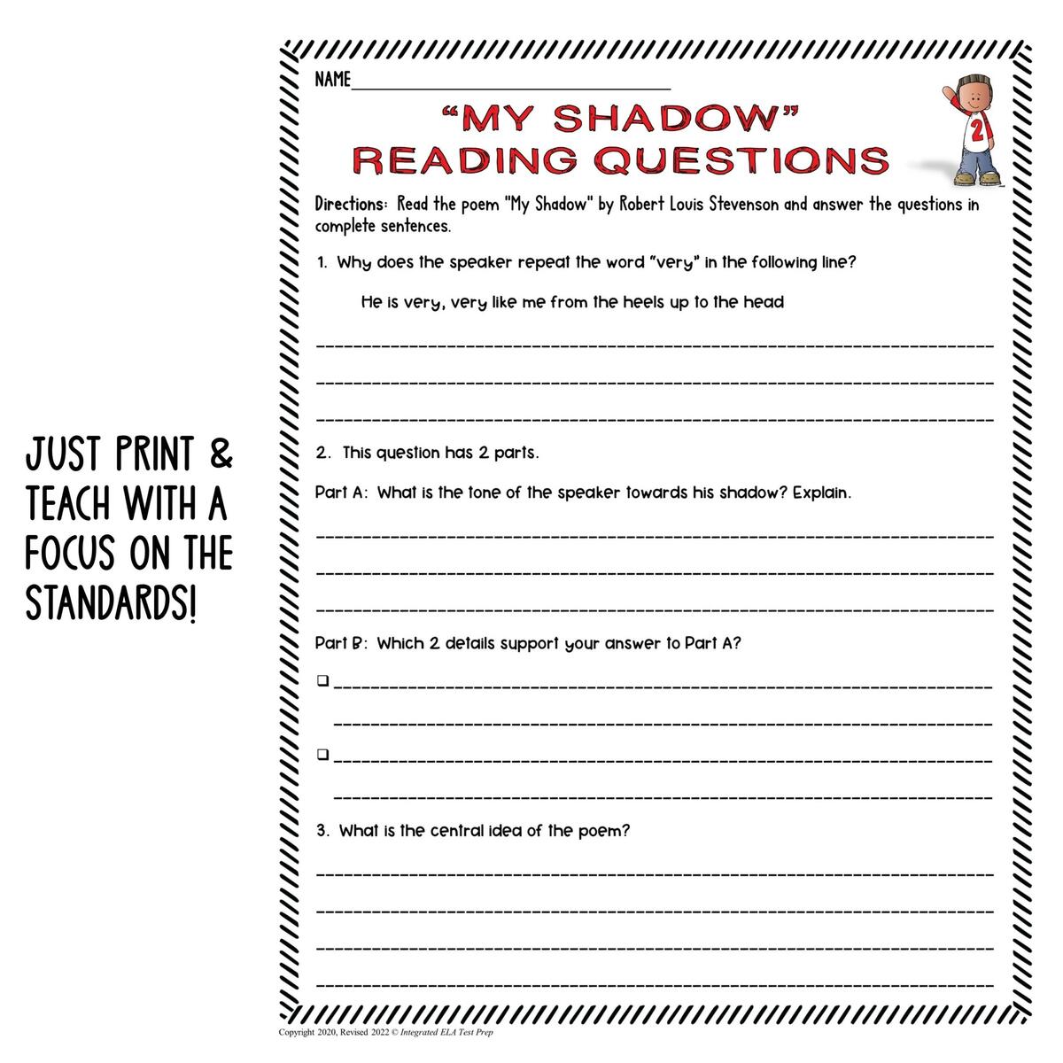 2nd 3rd 4th Grade Poetry Test Prep Reading Worksheets My Shadow Poem Analysis Made By Teachers 2nd 3rd 4th Grade Poetry Test Prep Reading Worksheets My Shadow Poem Analysis Made By Teachers