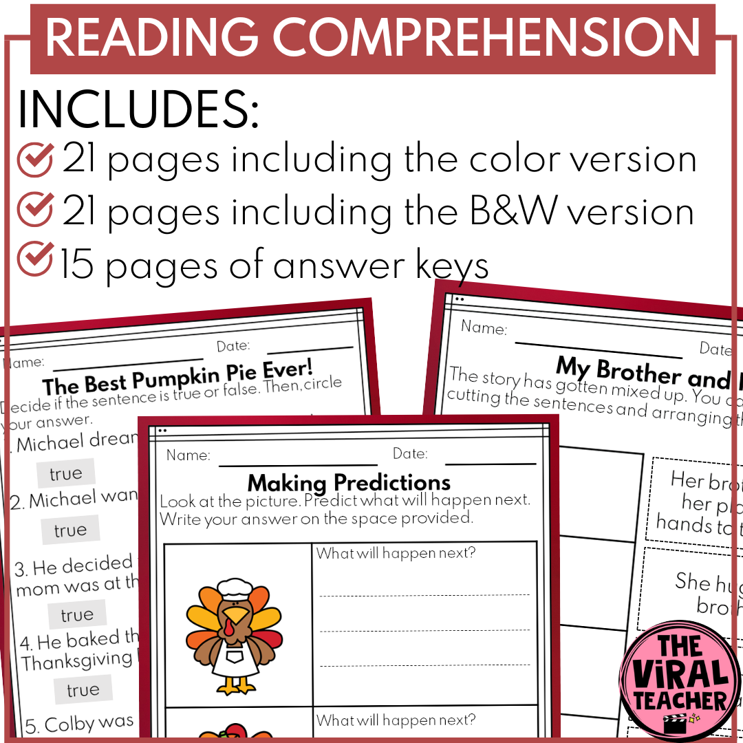 2nd Grade Thanksgiving Reading Passages And Comprehension Questions Activities Made By Teachers