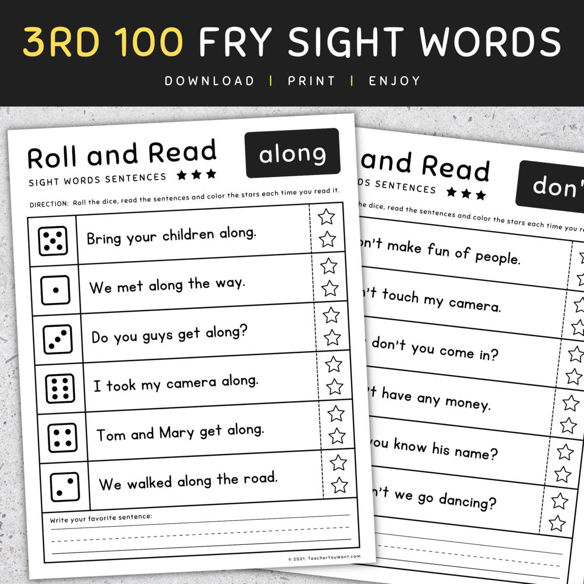 3rd 100 Fry Sight Words Roll Read Sight Words Fluency Worksheets SET 3 Made By Teachers