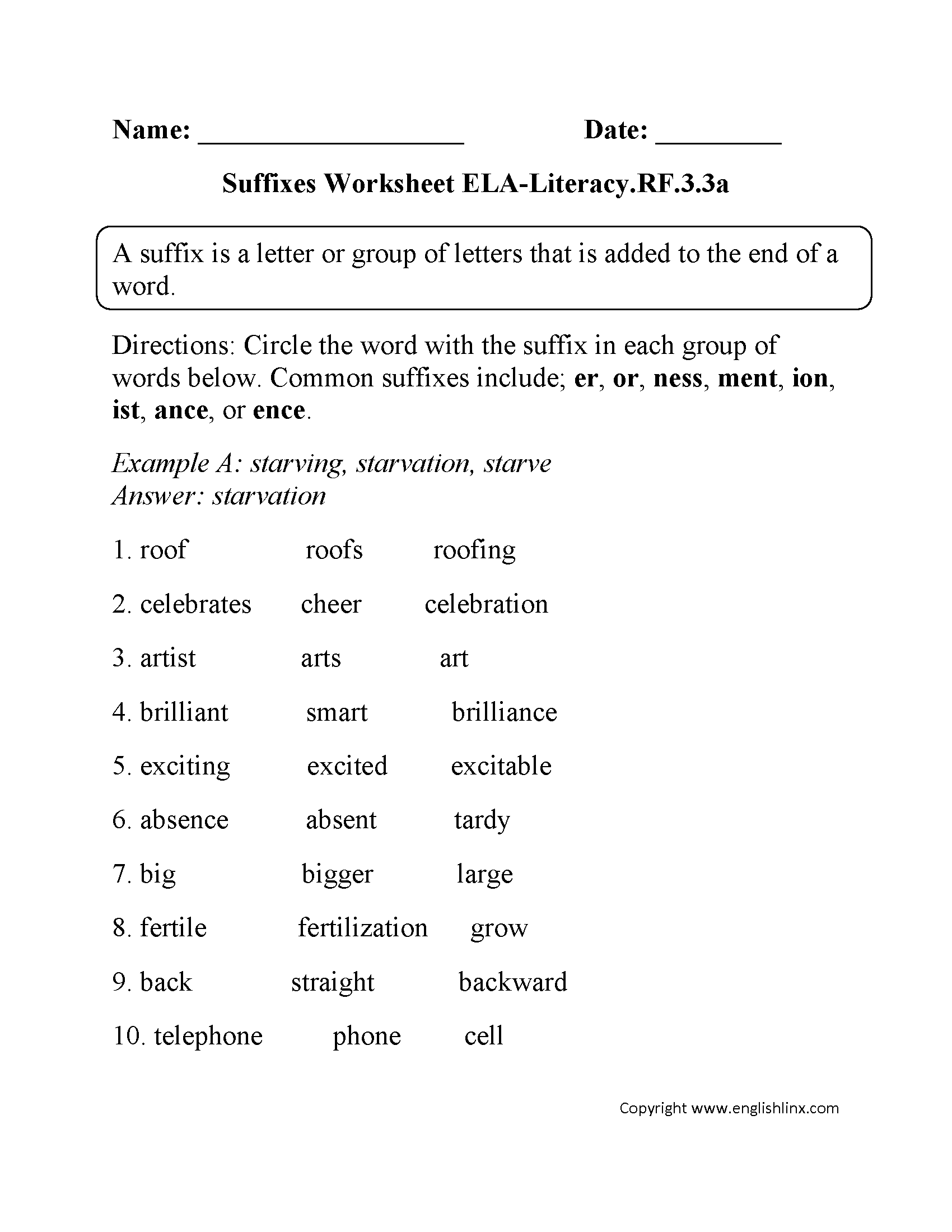 English Worksheets 3rd Grade Common Core Worksheets