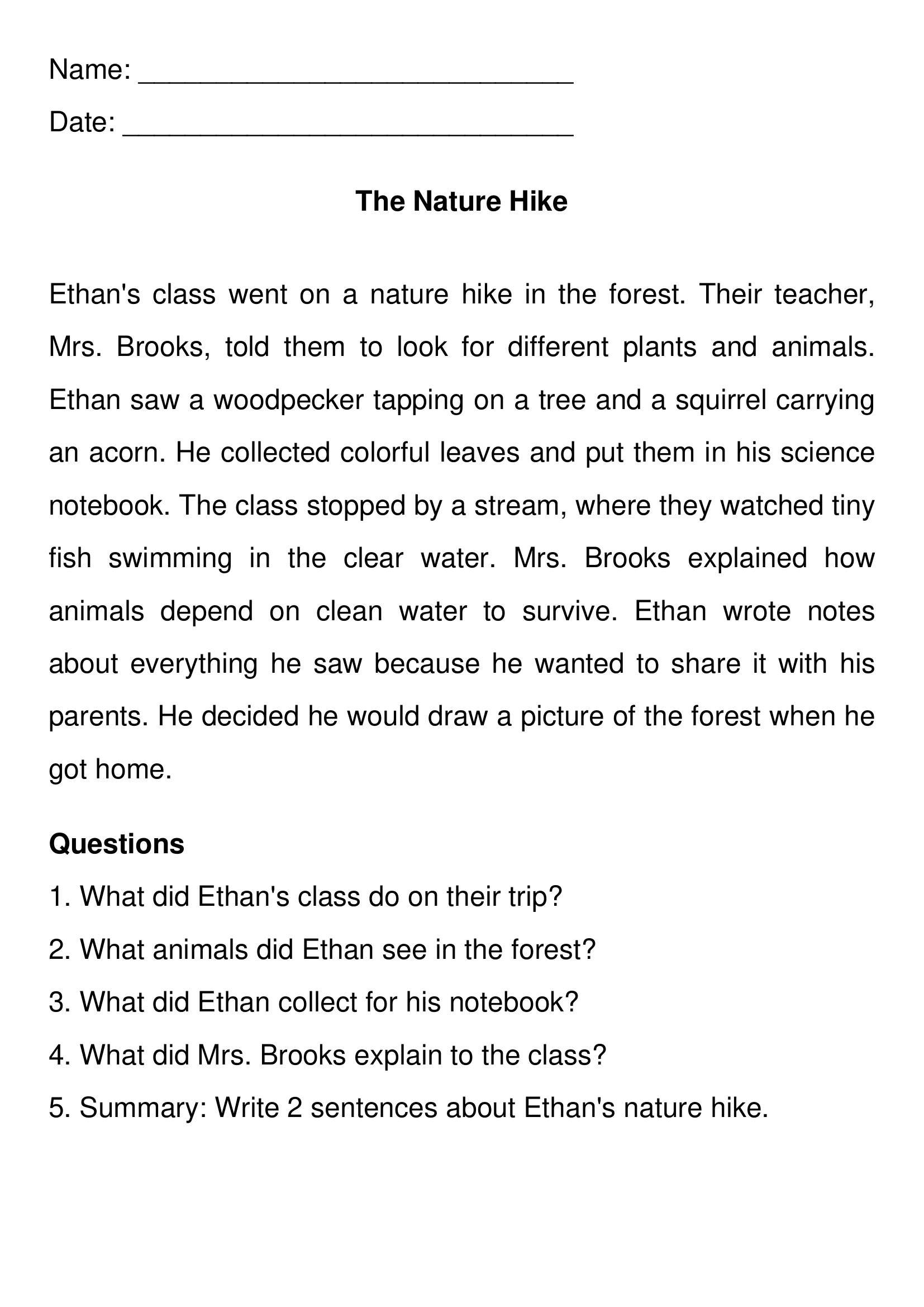 3rd Grade Reading Comprehension Worksheets Printable Passages Questions