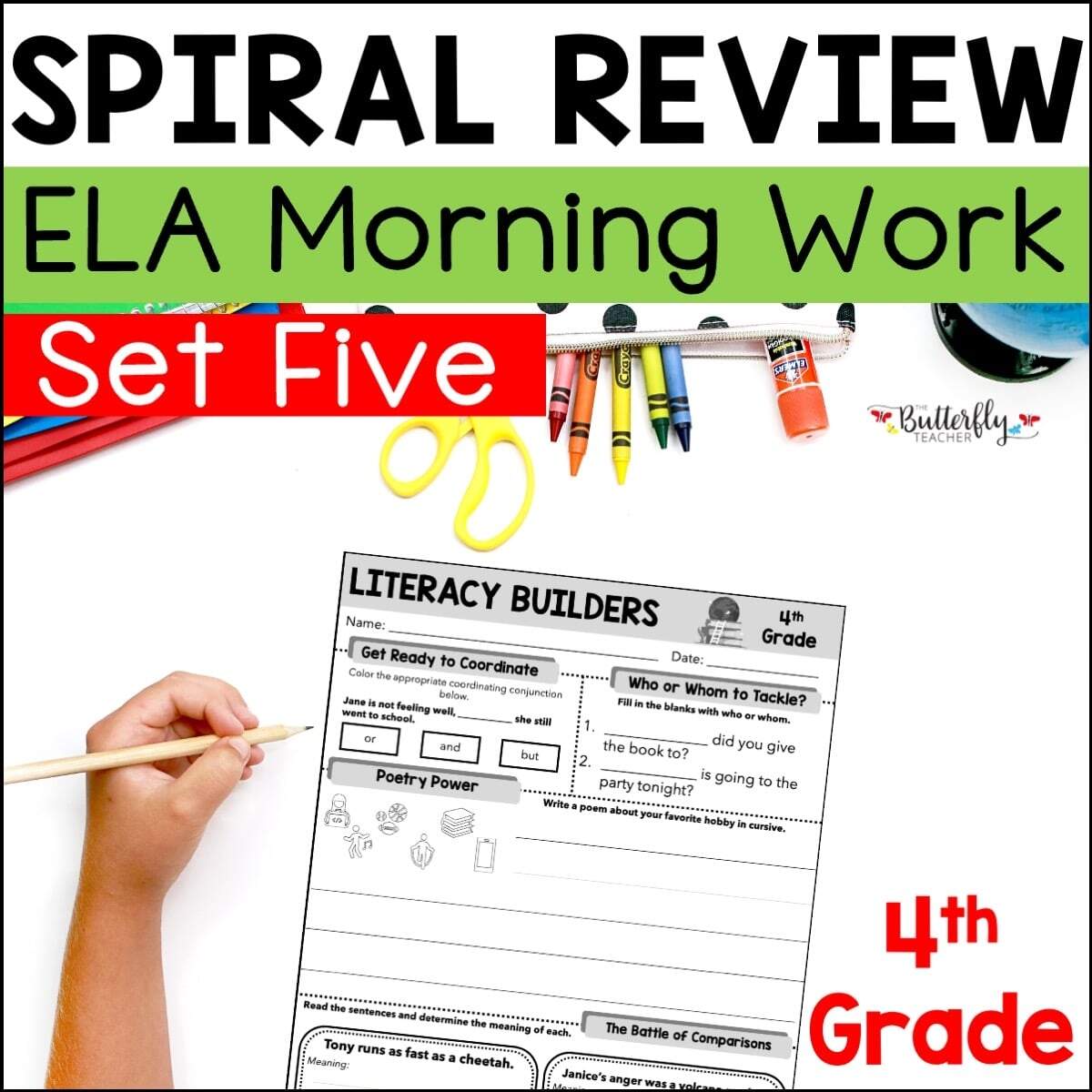 4th Grade ELA Spiral Review Fun Worksheets Morning Work Set 5 The Butterfly Teacher