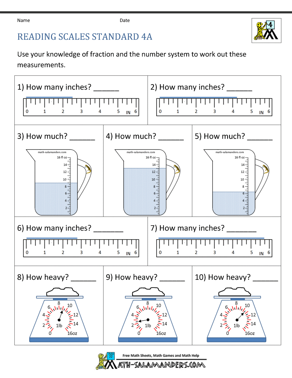 4th Grade Measurement Worksheets
