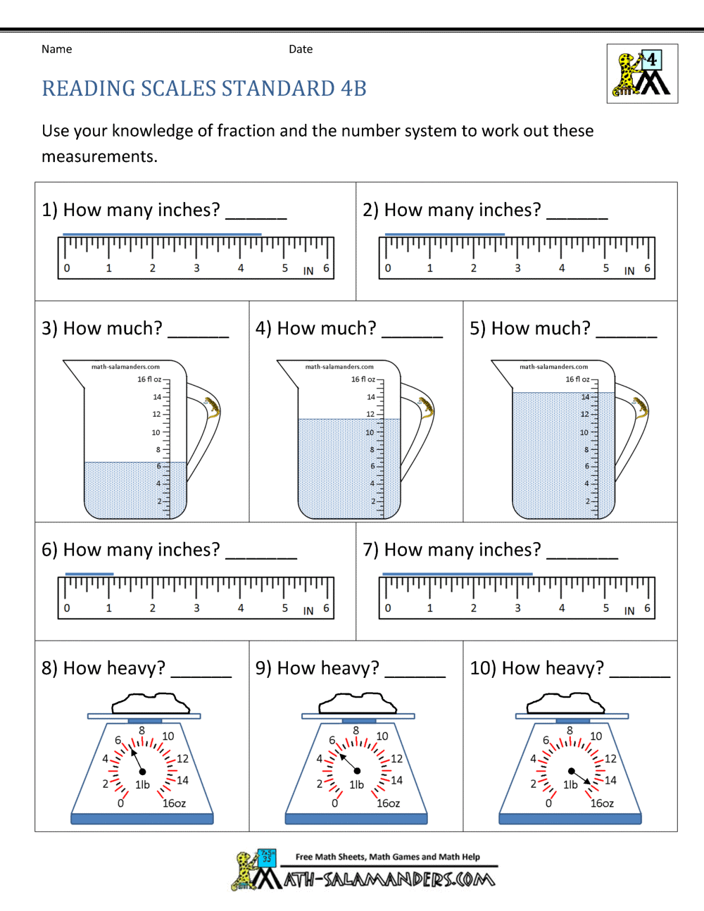 4th Grade Measurement Worksheets