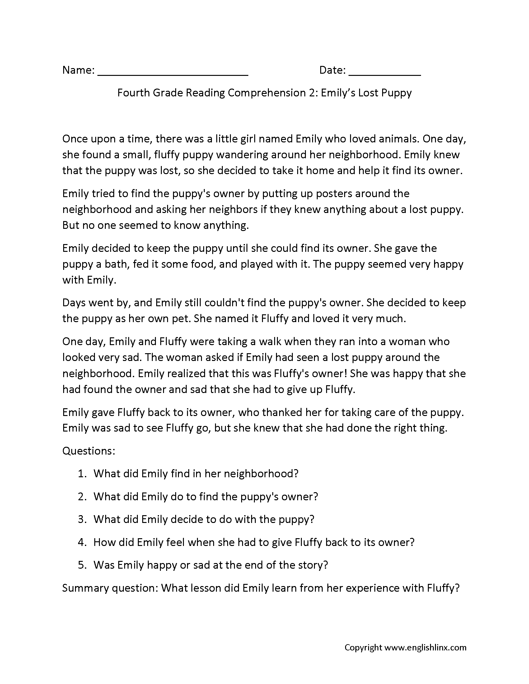 4th Grade Reading Comprehension Worksheets Best Coloring Pages For Kids