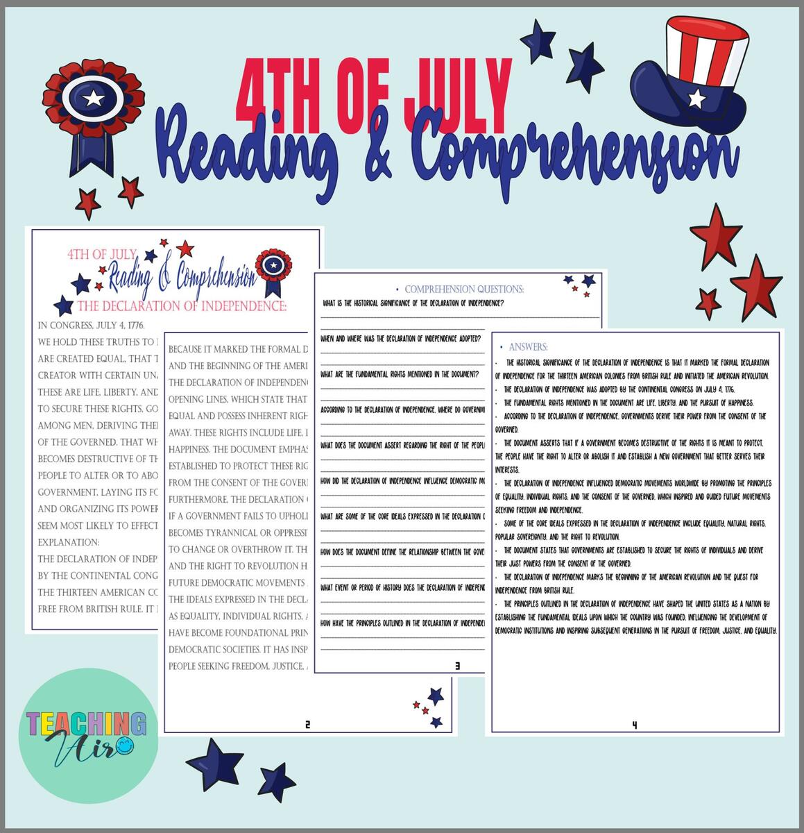 4th Of July Reading Comprehension The Declaration Of Independence Of The US Made By Teachers Happy 4th July Series 4 Reading Comprehension ESL Worksheet By Mena22