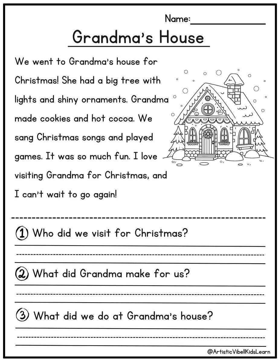 50 Christmas Reading Comprehension Printable Kindergarten First Grade Worksheets Instant Download Fluency Worksheet English Learing Etsy