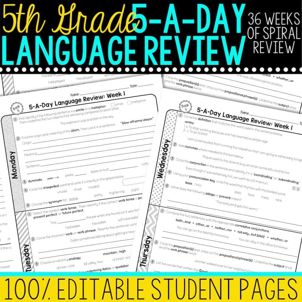 5th Grade Daily Language Spiral Review Teacher Thrive