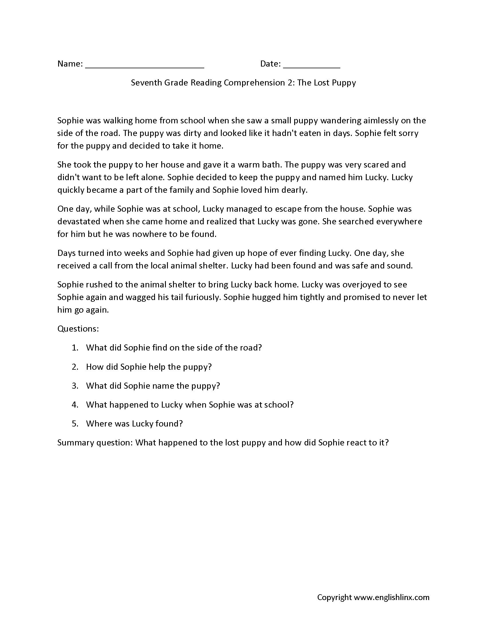 7th Grade Reading Comprehension Worksheets Printable Passages Questions 7th Grade Reading Comprehension Worksheets Printable Passages Questions