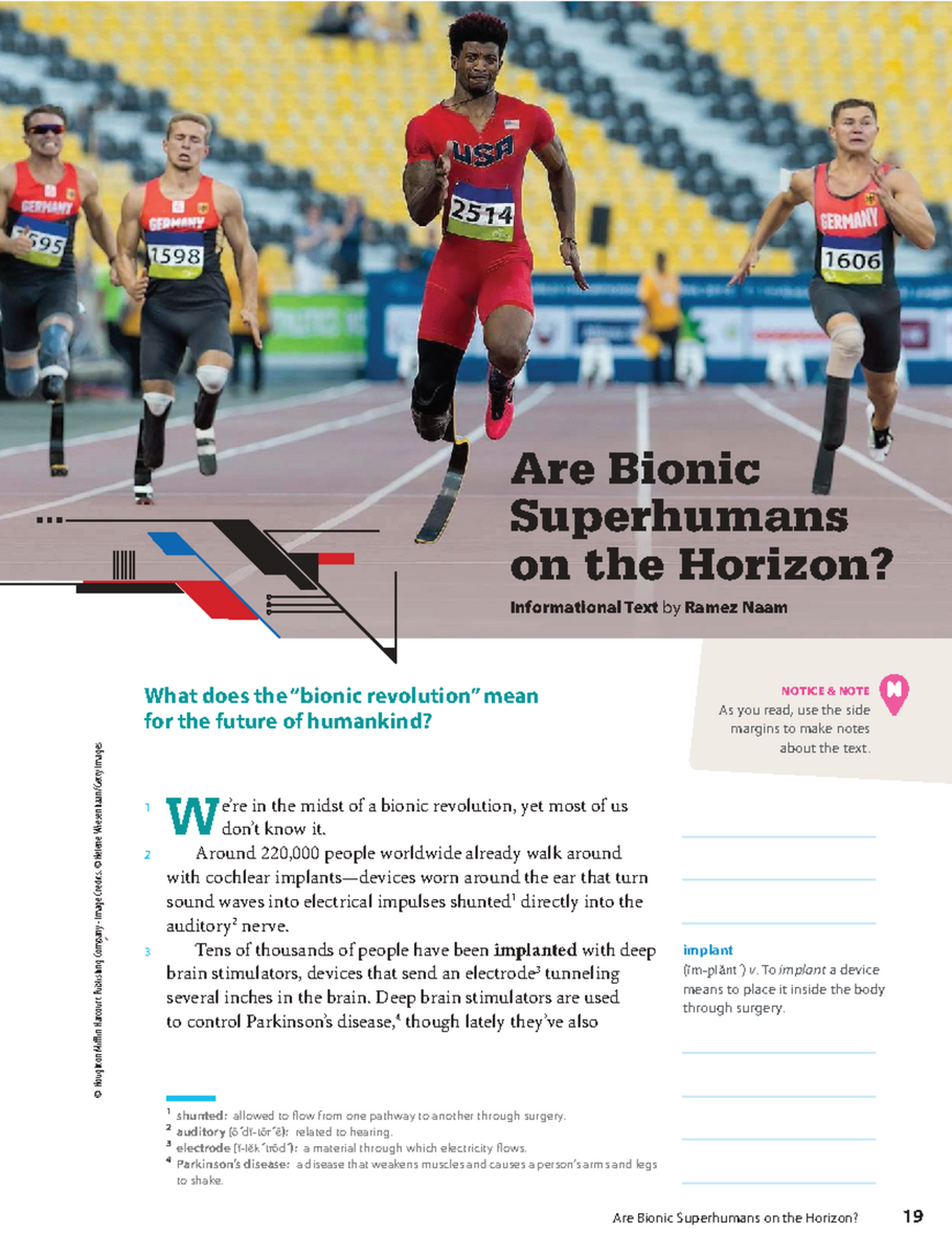 888657782 Are Bionic Superhumans On The Horizon Informational Text By Ramez Studocu
