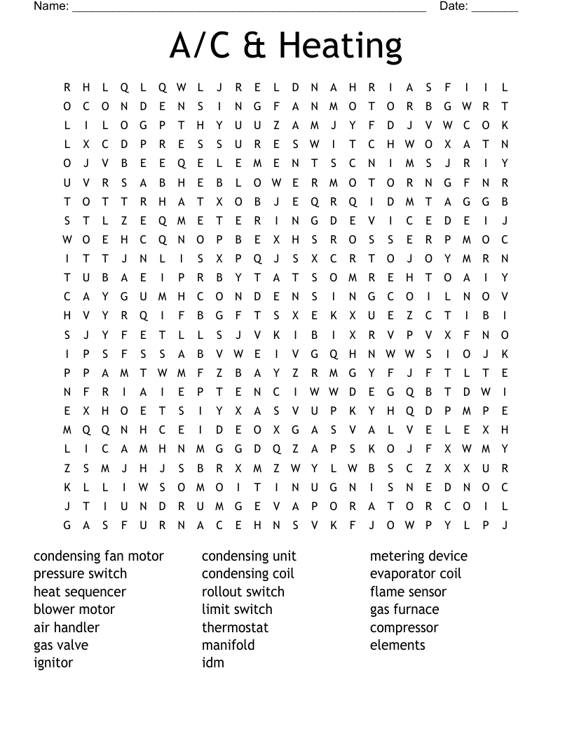 A C Heating Word Search WordMint