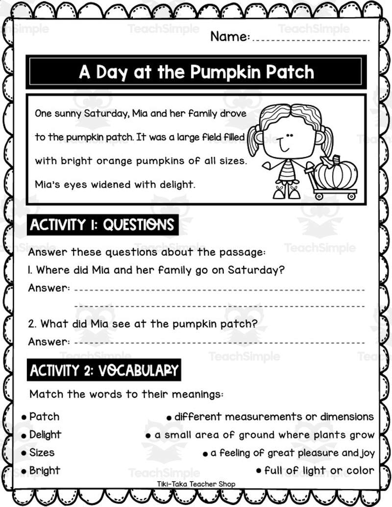 Reading Comprehension Pumpkin Solutions Made By Teachers
