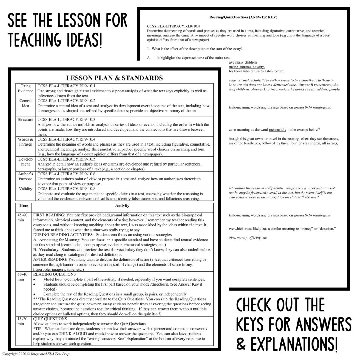 A Modest Proposal Quiz Lesson Plan Jonathan Swift ELA Satire Test Prep Pack Classful A Modest Proposal Quiz Lesson Plan Jonathan Swift ELA Satire Test Prep Pack Classful