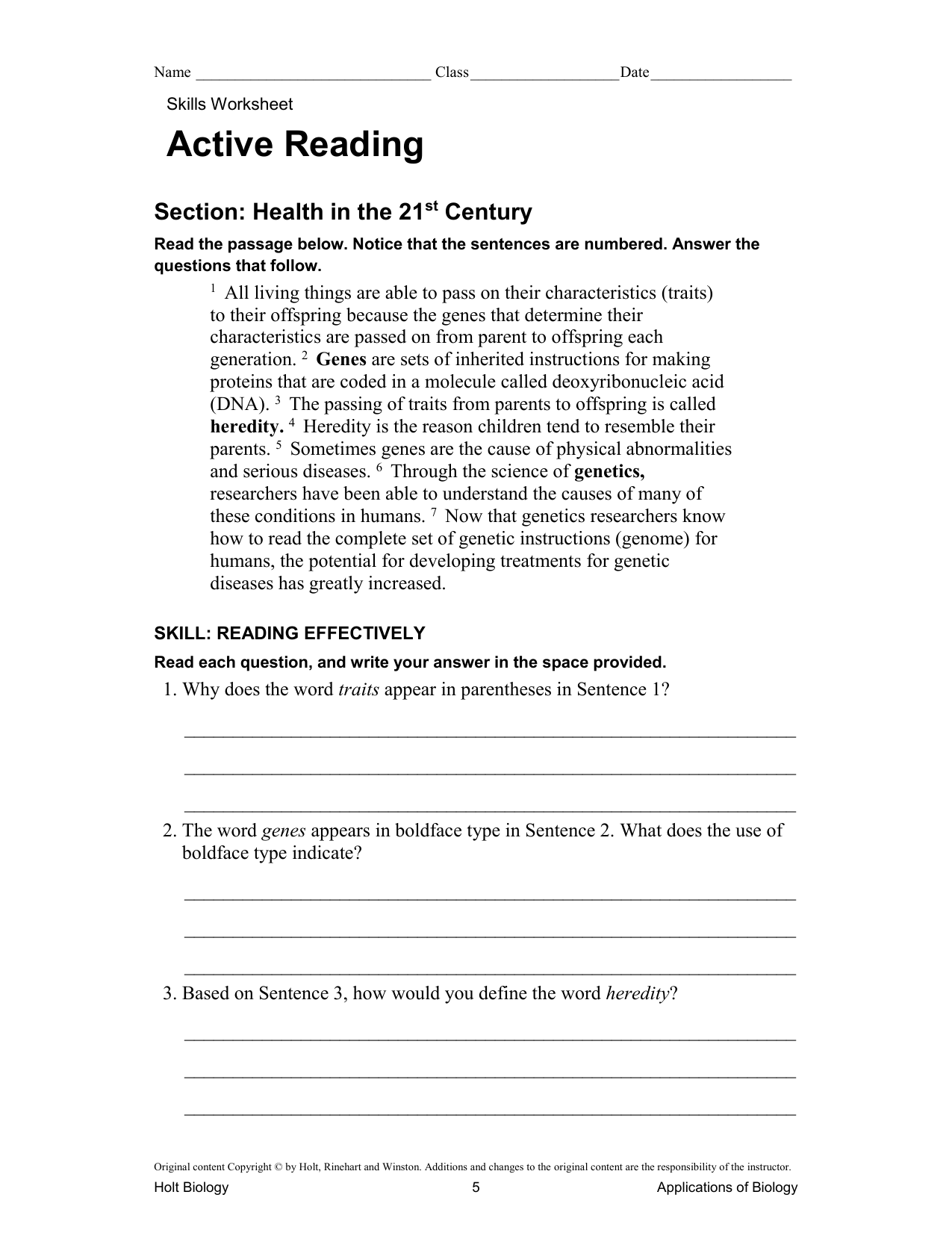 Active Reading Genetics Heredity Worksheet Biology Active Reading Comprehension Printable And Digital Guided Readings For High School And Online Learning Review Etsy
