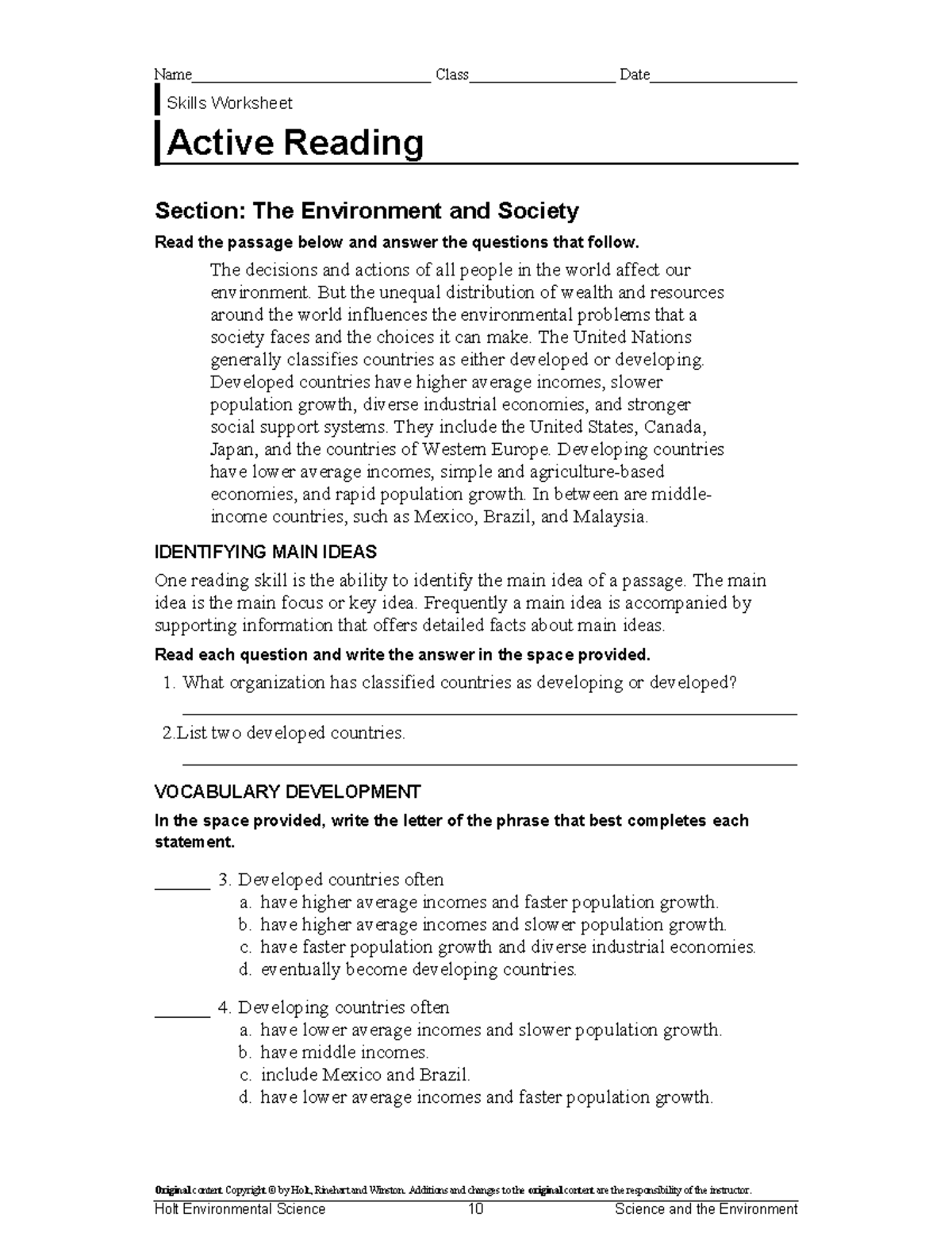 Active Reading Worksheet Environment And Society Analysis Studocu Solved Name Class Date Skills Worksheet Active Reading Chegg Worksheets Library