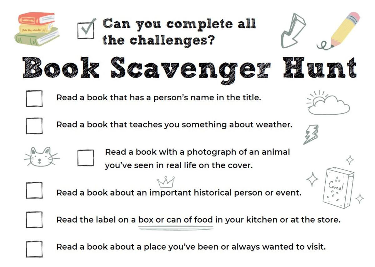 Activity Sheet Book Scavenger Hunt SMART Reading