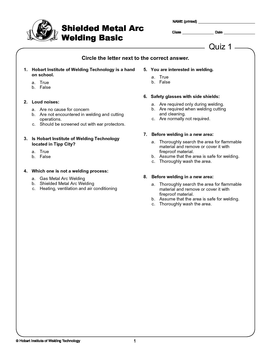 Additional Written Tests Shielded Metal Arc Welding Basic Hobart Institute Of Welding Technology