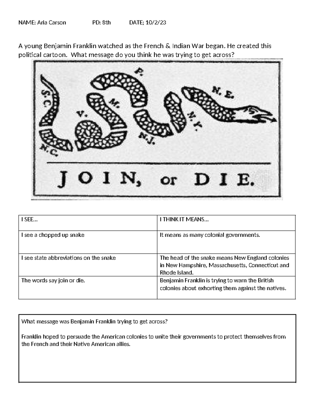 Adi Join Or Die Cartoon Analysis 2023 24 Studocu Adi Join Or Die Cartoon Analysis 2023 24 Studocu