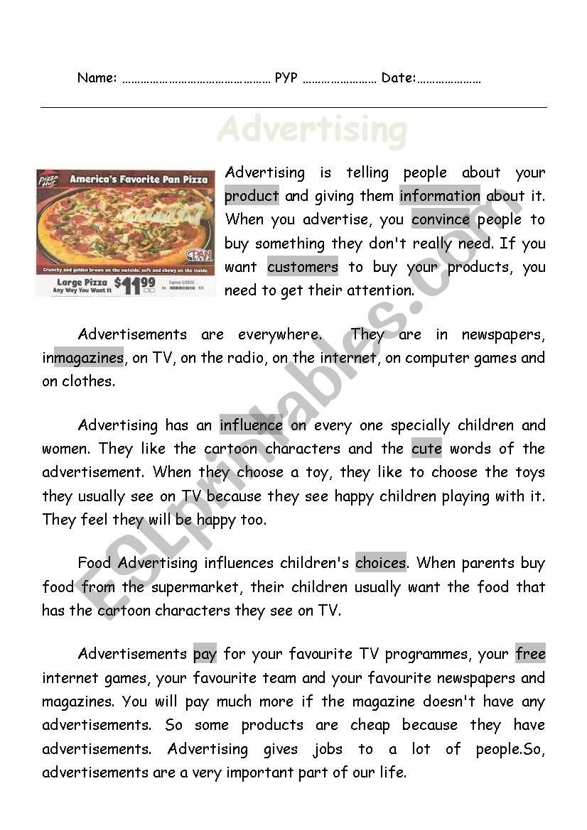 Advertising A Reading Passage ESL Worksheet By Mohamed Hamed School Fair Poster Comprehension KS2 English Teachit