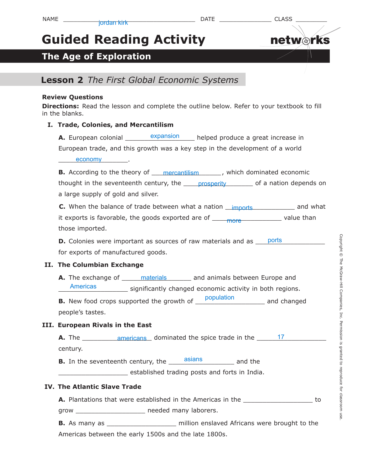 Age Of Exploration Guided Reading Activity Age Of Exploration Guided Reading Activity