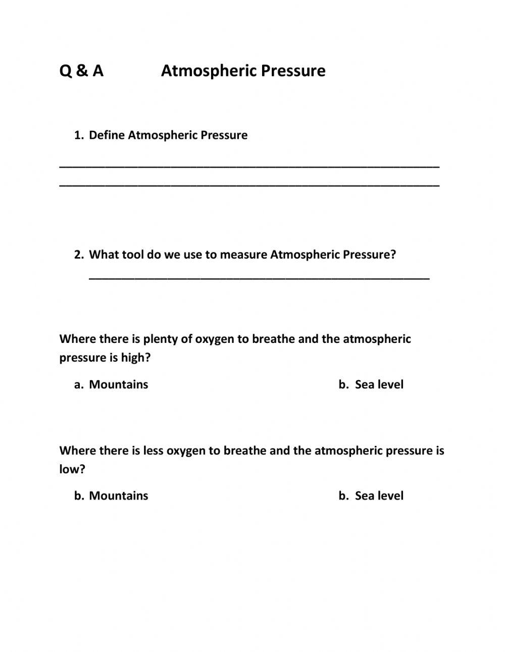 Air Pressure Reading Comprehension Worksheet Reading Comprehension Worksheets
