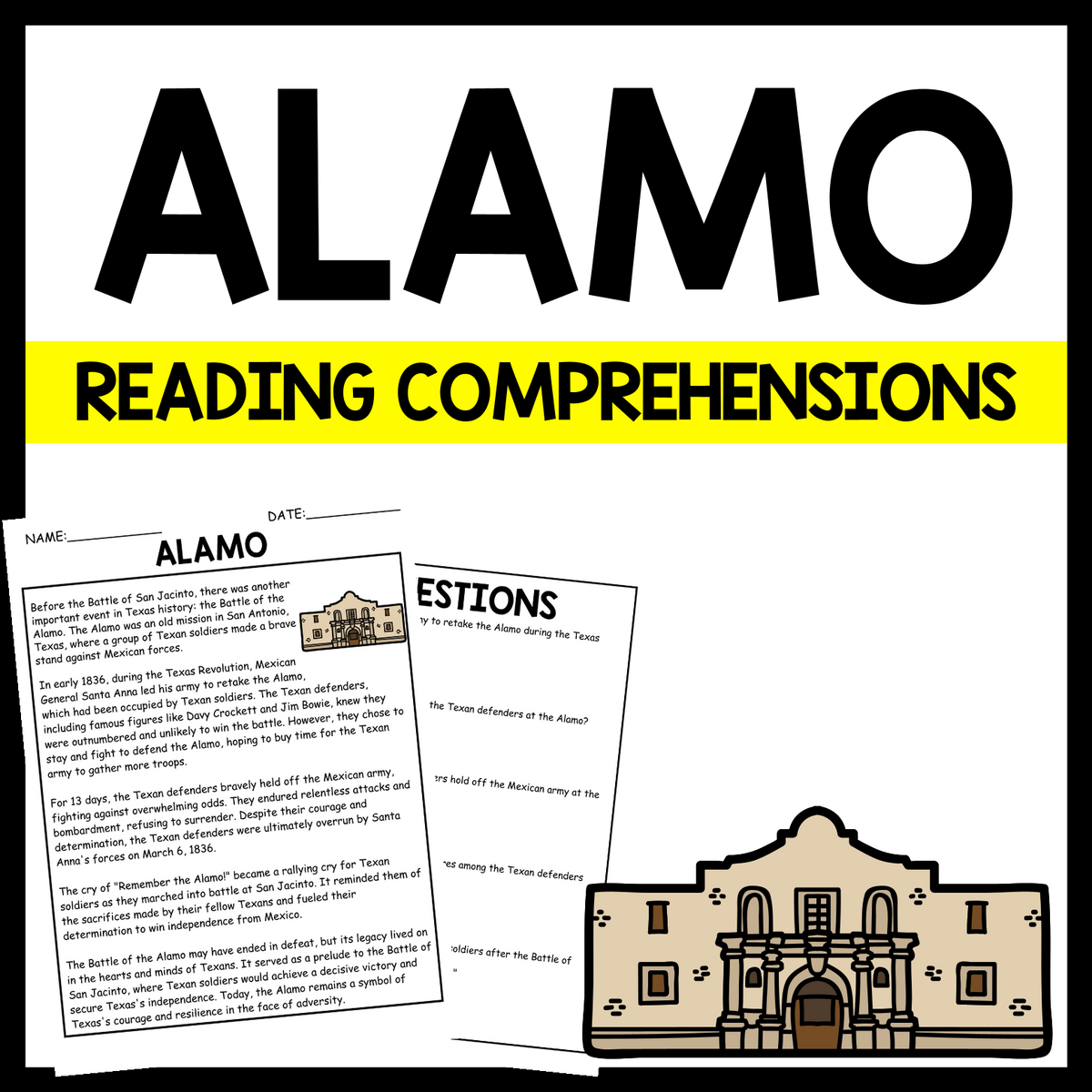 ALAMO Texas History Reading Comprehension Worksheets Made By Teachers ALAMO Texas History Reading Comprehension Worksheets Made By Teachers