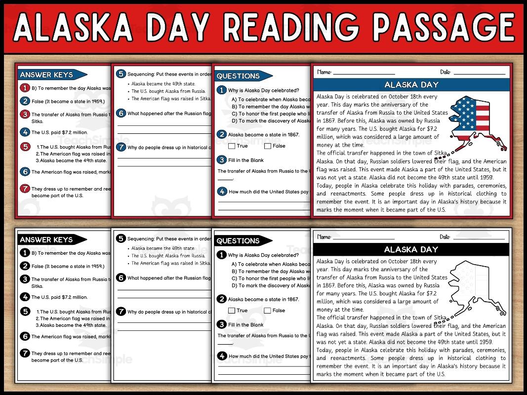 Alaska Day Reading Comprehension Passage And Questions By Teach Simple Alaska Day Reading Comprehension Passage And Questions By Teach Simple
