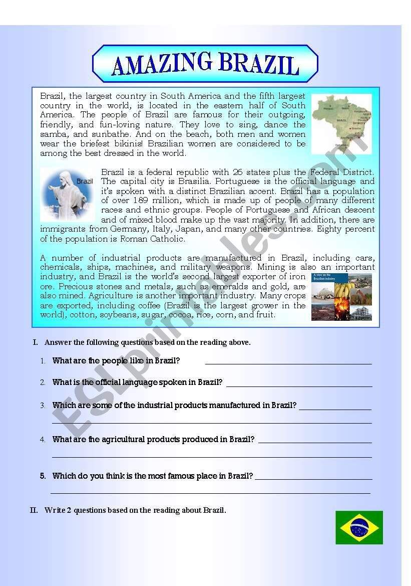 Brazil Introduction To Country And Culture ESL Worksheet By 1hpf