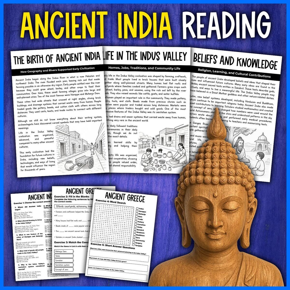 Ancient India Reading Passages And Comprehension Activities Indus Valley Civilization Reading Worksheets Etsy