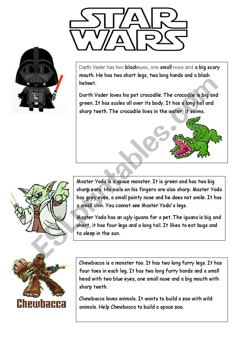 Animal Text Star Wars Theme ESL Worksheet By ShannyHovav