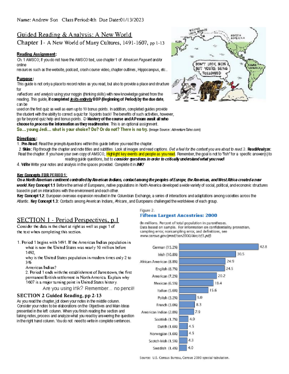 APUSH AMSCO Guided Reading Chapter 1 Analysis Answers Studocu