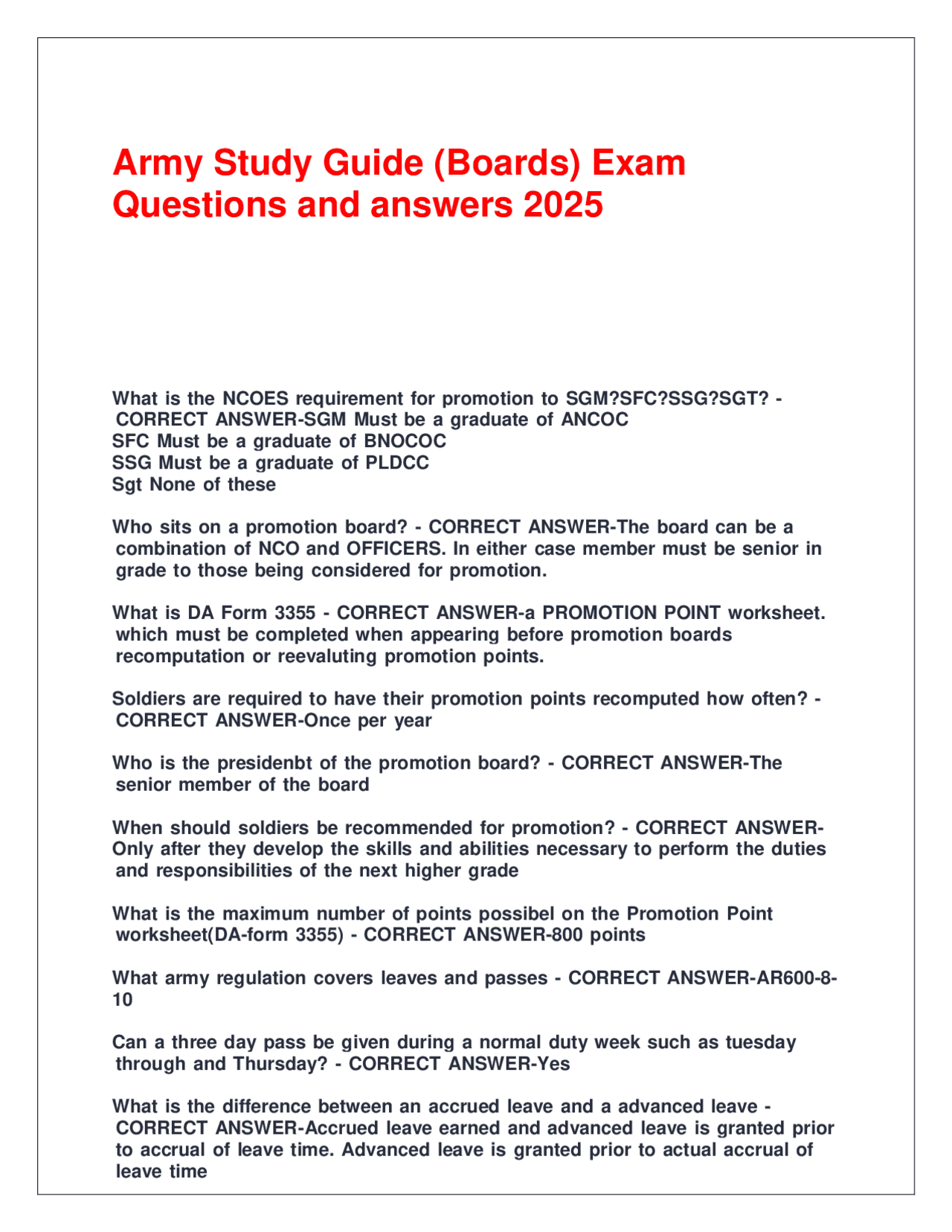 Army Study Guide Boards Exam Questions And Answers 2025 Exams Andragogy Docsity Army Study Guide Boards Exam Questions And Answers 2025 Exams Andragogy Docsity