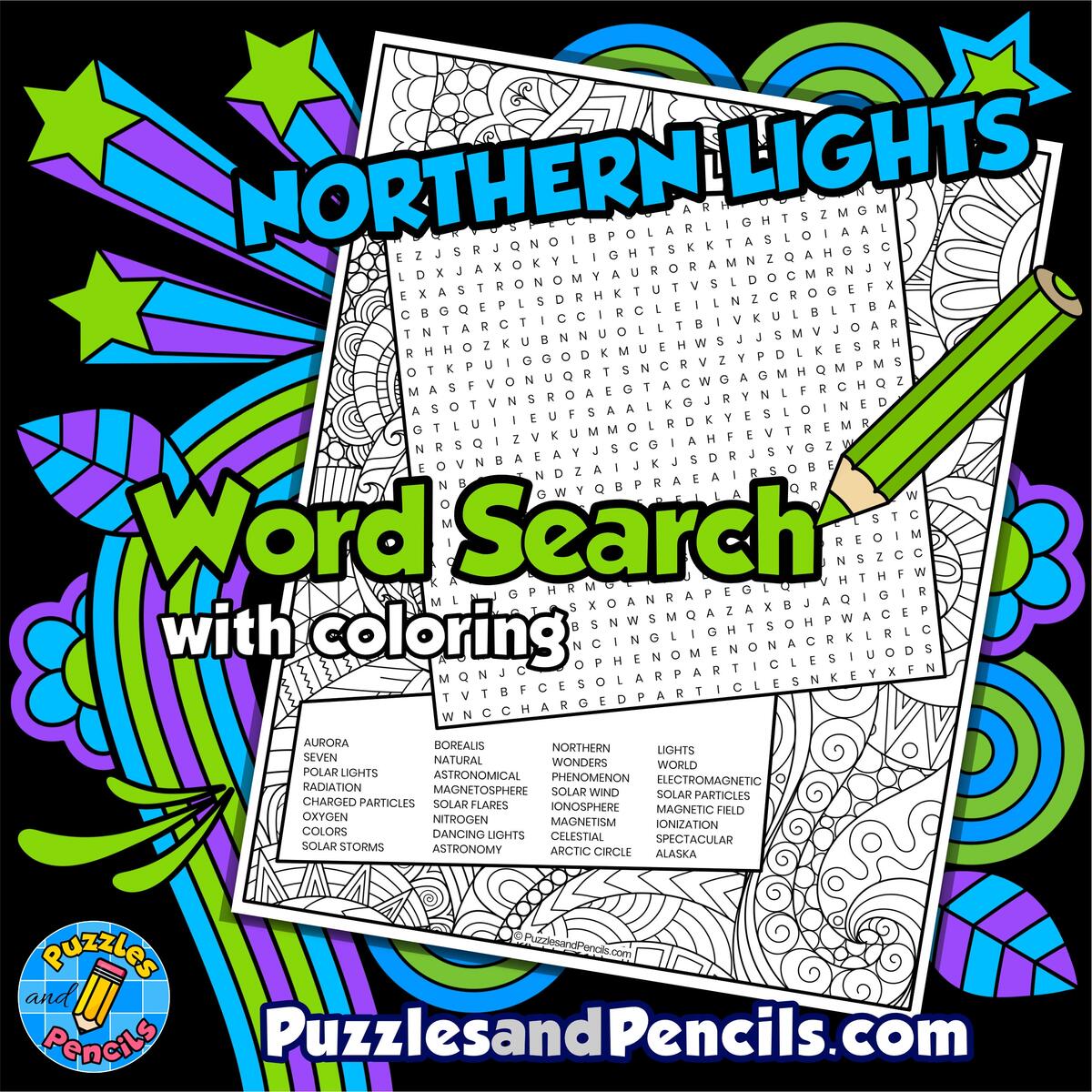 Aurora Borealis Word Search Puzzle With Coloring Seven Natural Wonders Made By Teachers Aurora Borealis Word Search Puzzle With Coloring Seven Natural Wonders Made By Teachers