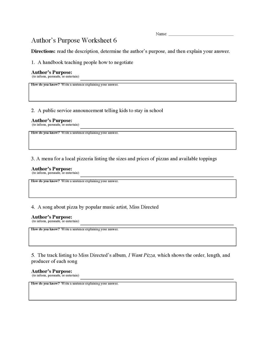 Author S Purpose Worksheet 6 Reading Activity Setting Worksheet 2 Reading Activity