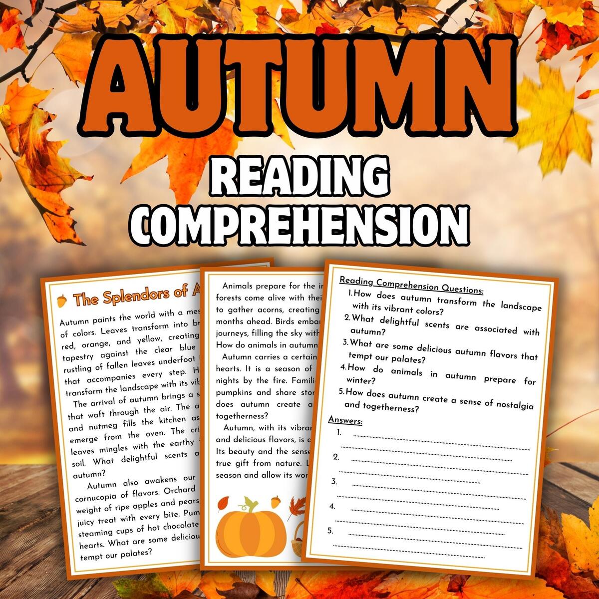 Autumn Fall Reading Comprehension Passage Questions Made By Teachers Fall Reading Worksheet Free Printable Digital PDF