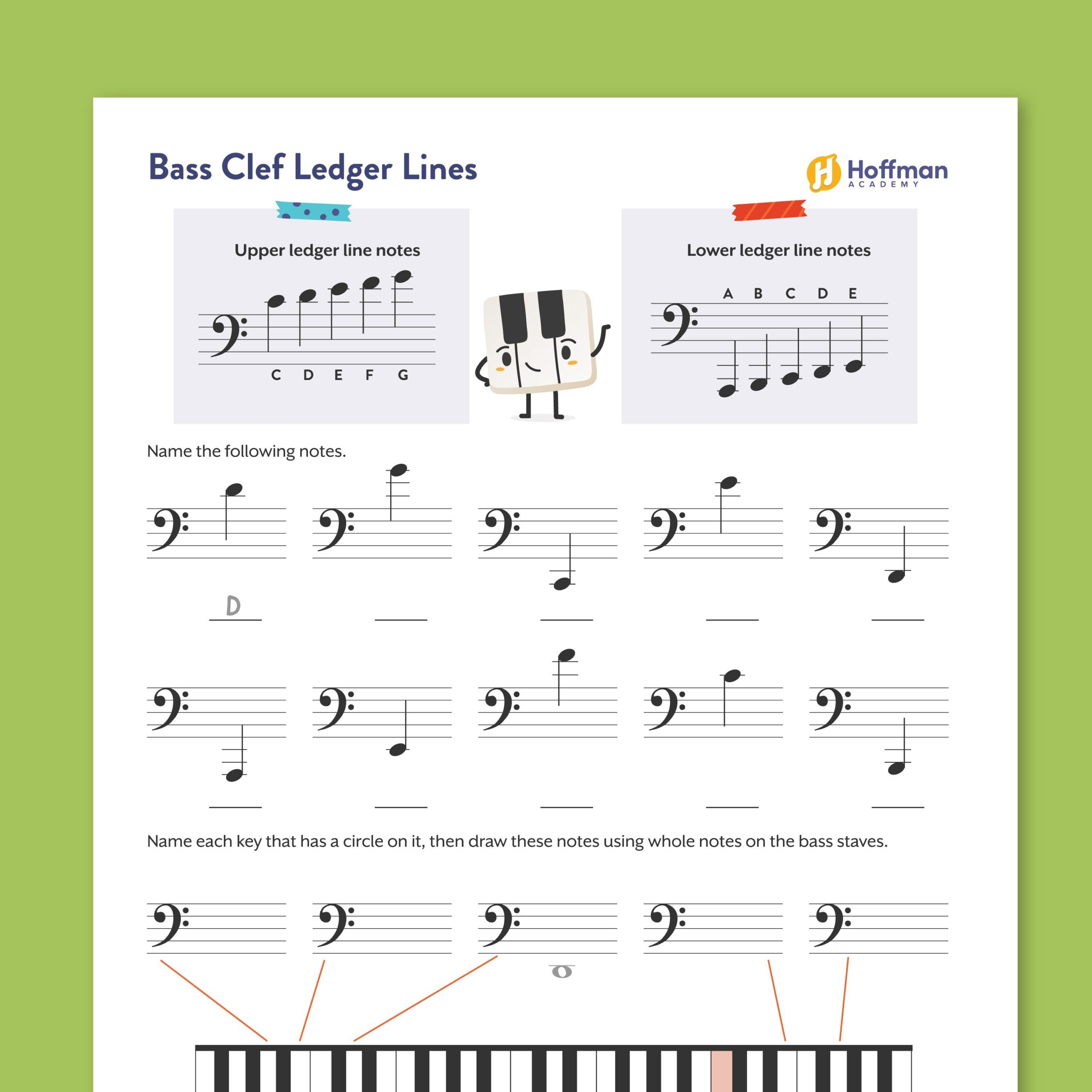 Bass Clef Ledger Lines Notes Activity Sheet Printable