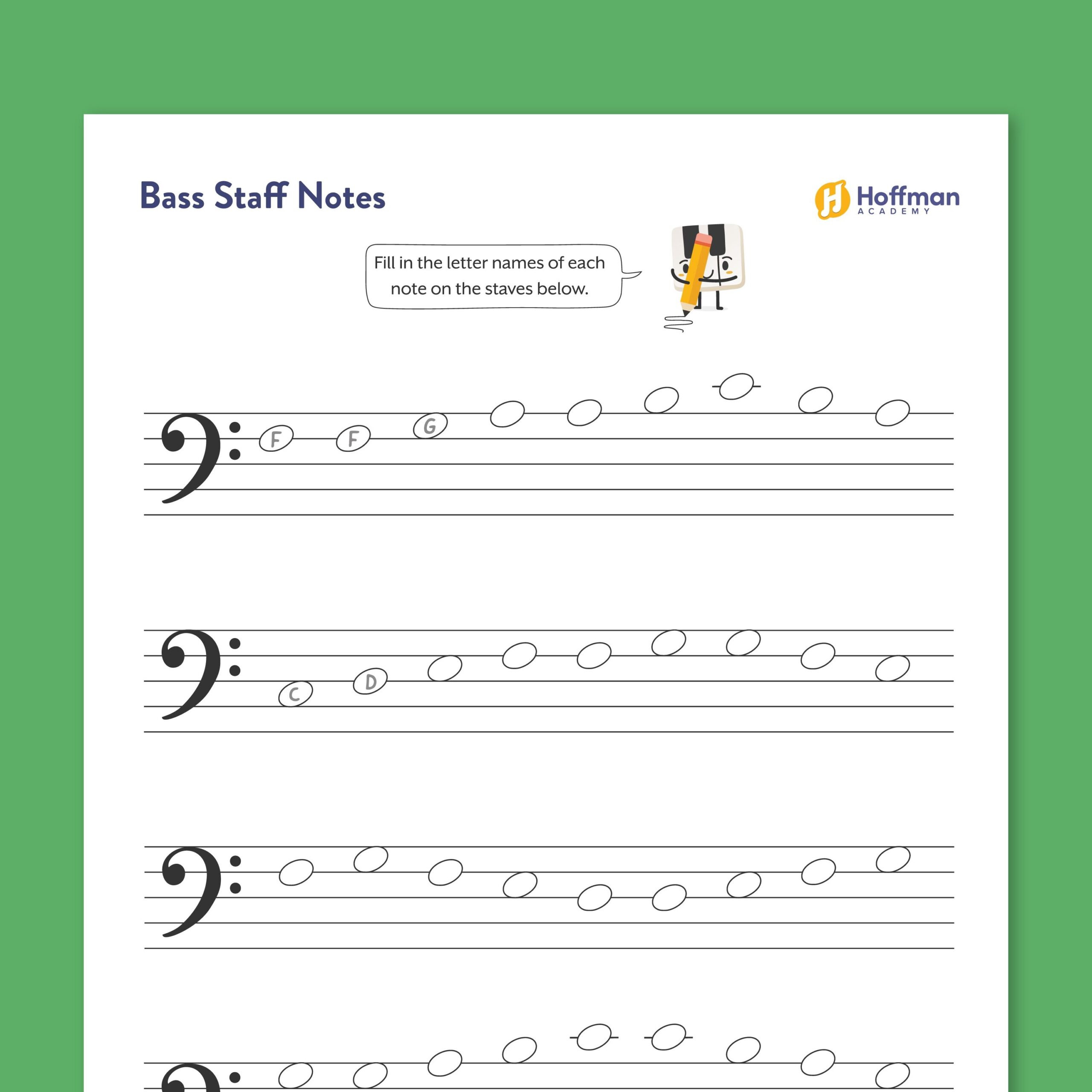 Bass Clef Notes On The Staff Printable PDF Worksheet Bass Clef Notes On The Staff Printable PDF Worksheet