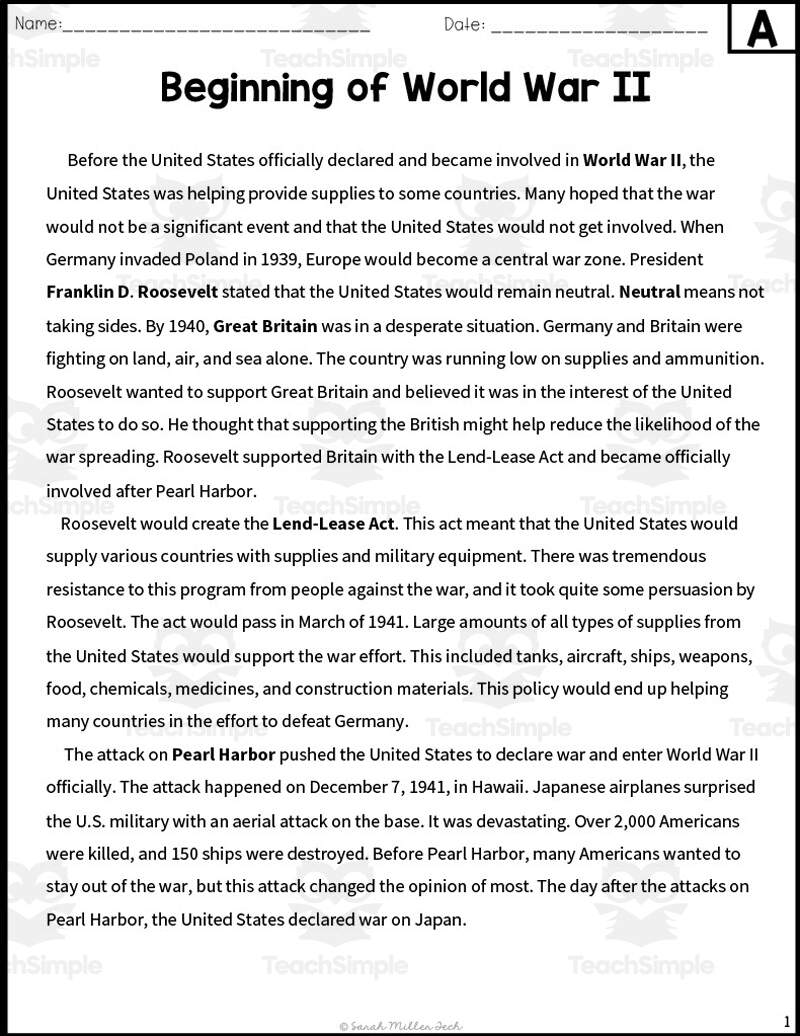 World War II Reading Comprehension KS2 History Teachit