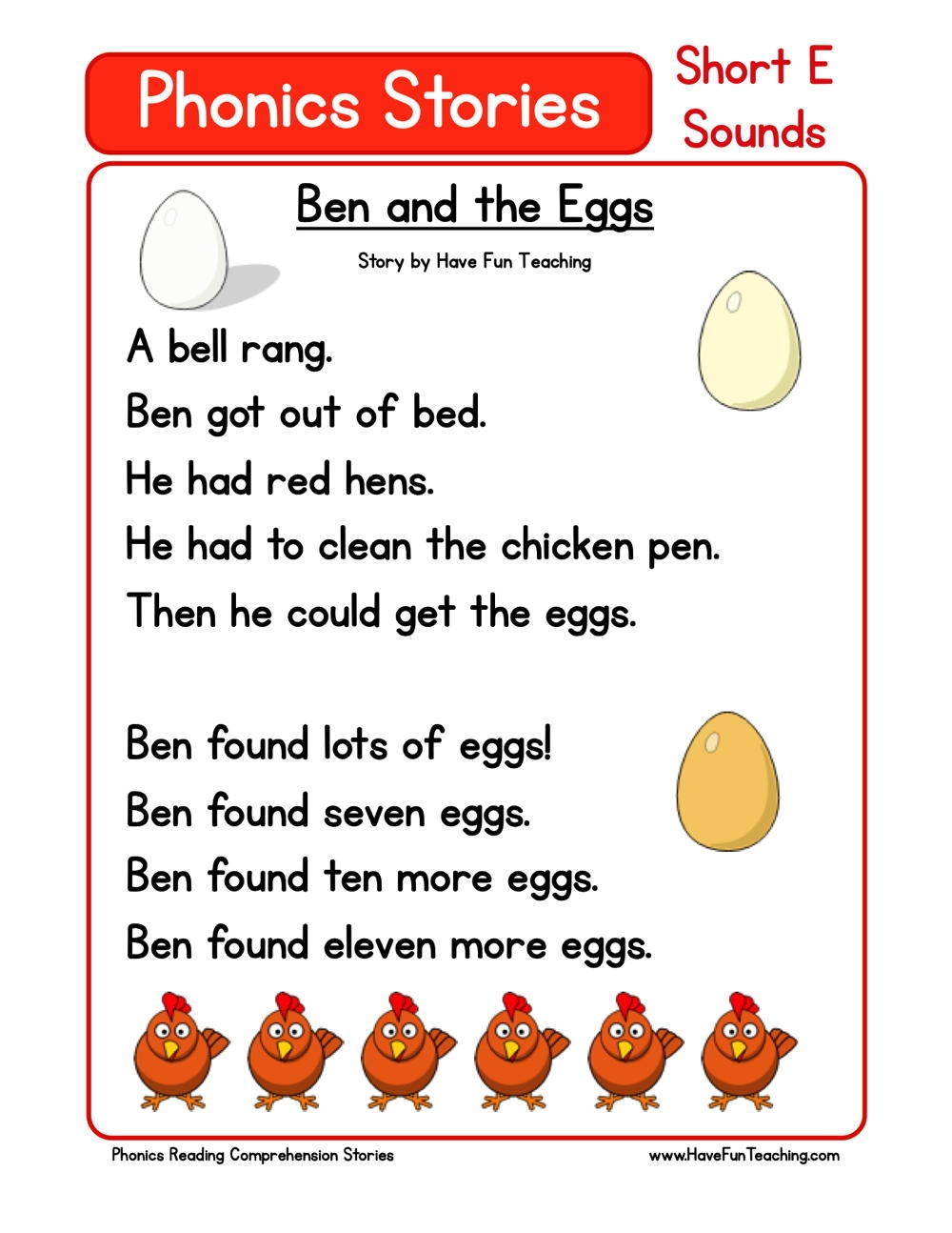 Ben And The Eggs Phonics Reading Comprehension Story Worksheet Short Vowel E Sound Have Fun Teaching Ben And The Eggs Phonics Reading Comprehension Story Worksheet Short Vowel E Sound Have Fun Teaching