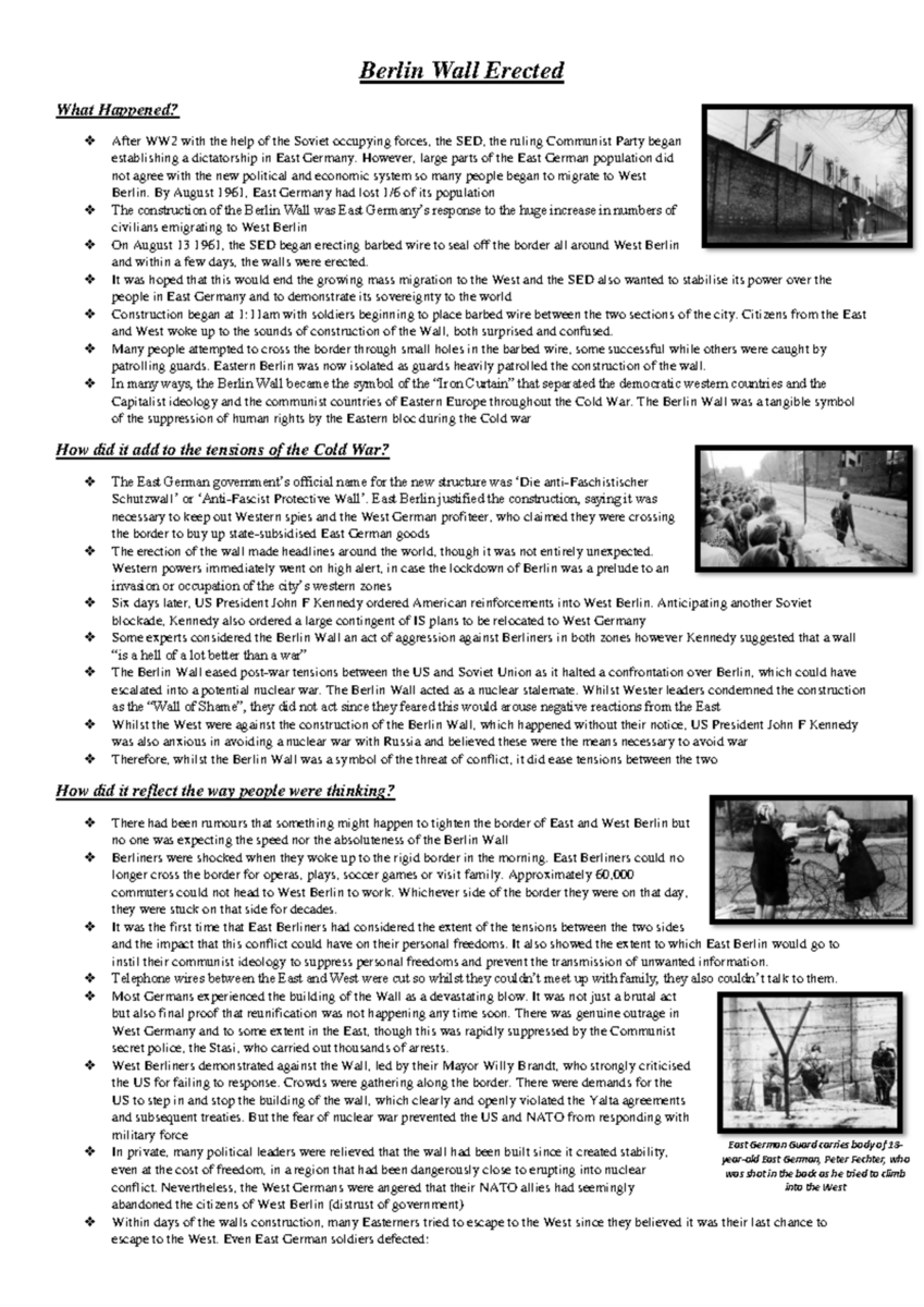 Berlin Wall Construction Impact On Cold War Tensions And Society Studocu Berlin Wall Construction Impact On Cold War Tensions And Society Studocu