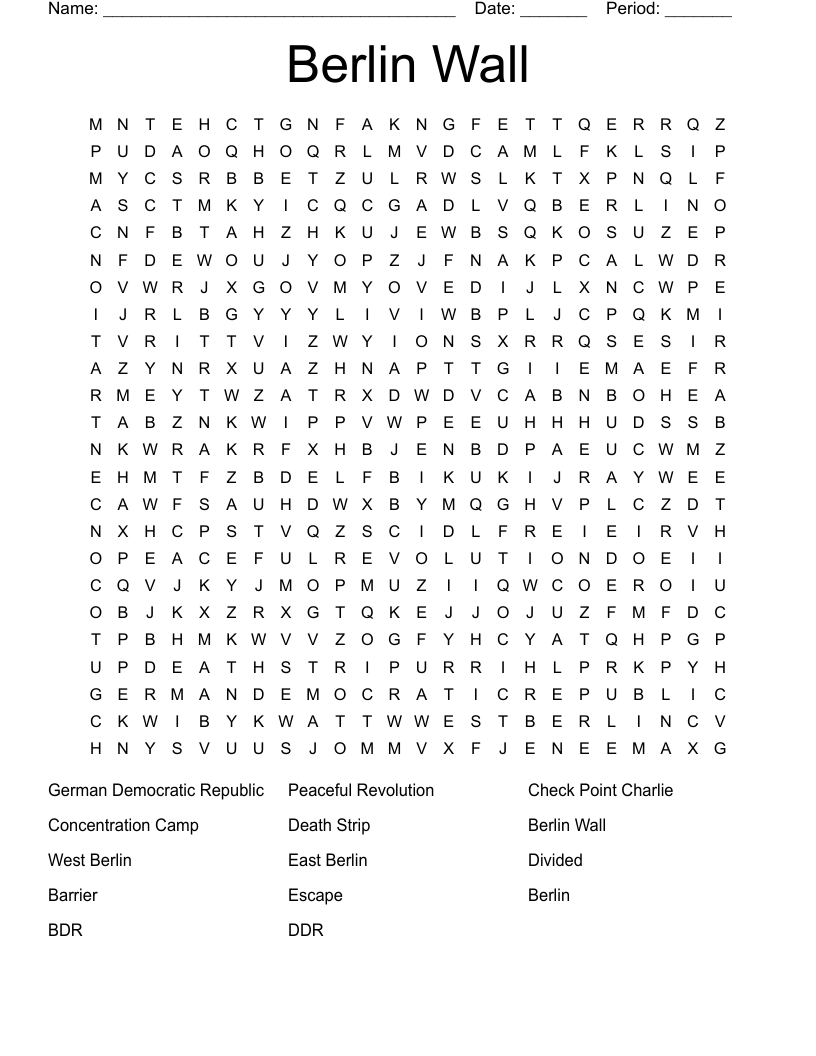 Berlin Wall Word Search WordMint The Berlin Wall Teaching Resources Information Poster Worksheets Library