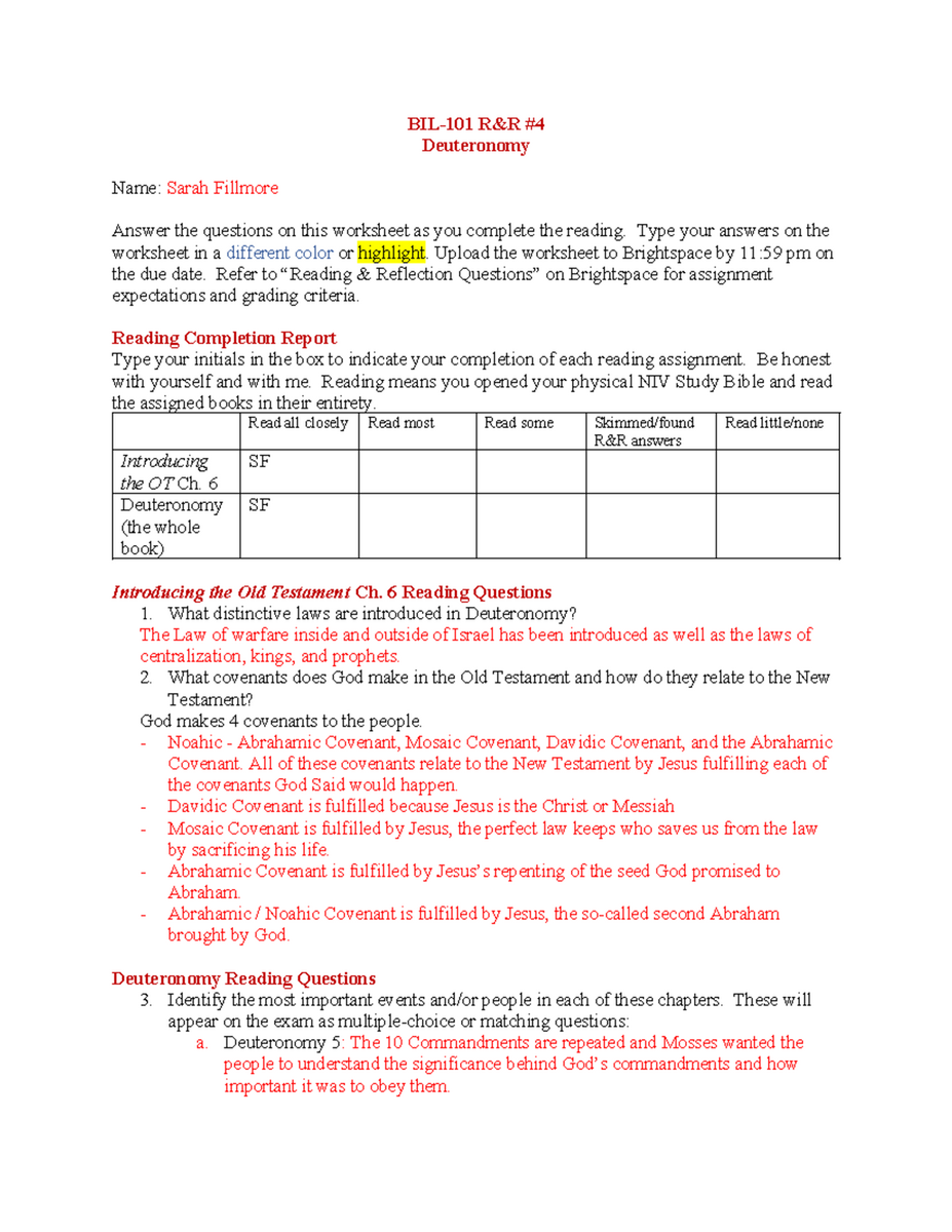 BIL101 R R Insights On Daniel And Hosea Reading Questions Studocu