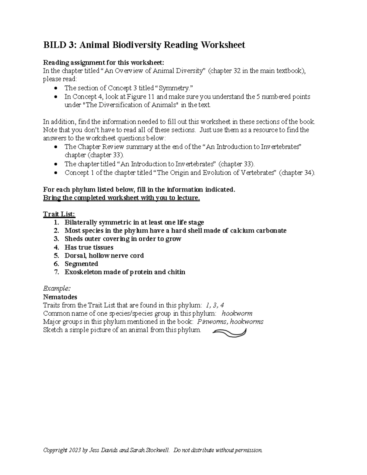 BILD 3 Animal Biodiversity Reading Worksheet For Lecture Review Studocu