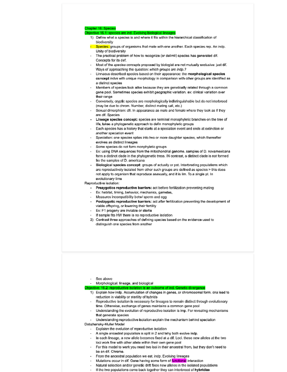 Biology Ch 16 Species Concepts And Speciation Mechanisms Analysis Studocu